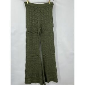 Crochet Green Pants Women's L Flare Leg Boho Bohemian Feminine Casual‎ Cover Up